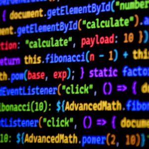 Bright and colorful JavaScript code displayed on a computer screen, showcasing programming.